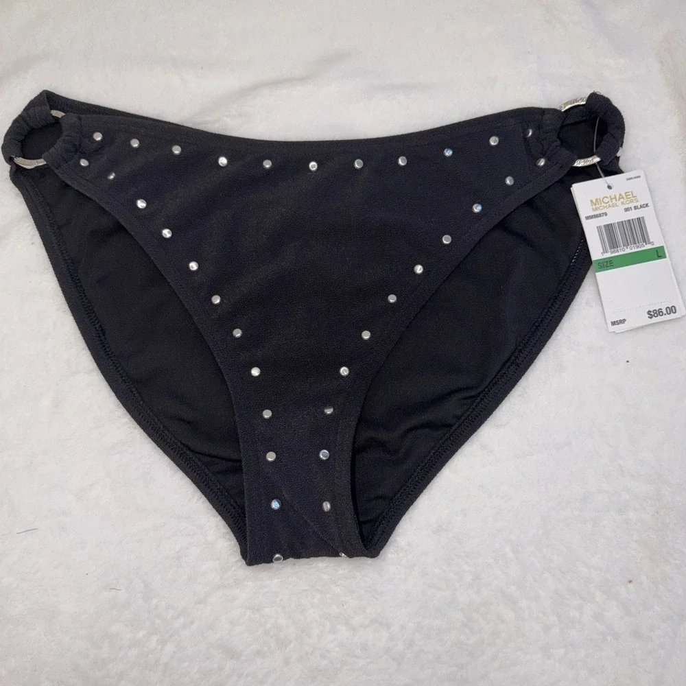 $86 Michael Kors Crepe Side-Ring Studded Bottoms Black Large pmy2226